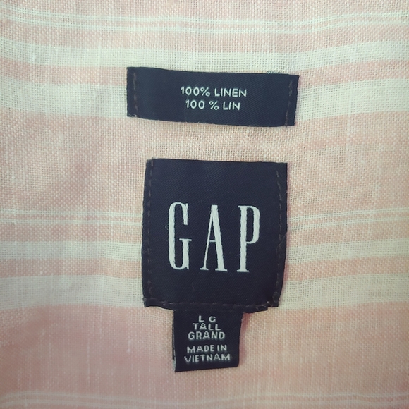 GAP Linen Boyfriend Shirt Pink Stripe Long Sleeve Tall Size Large - Picture 11 of 12